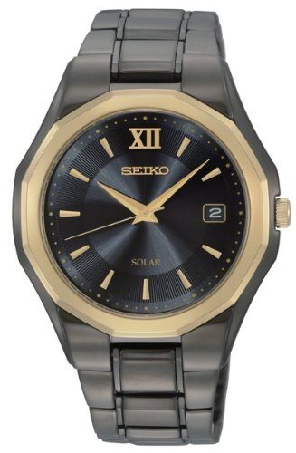 Seiko Solar Black Dial Black Stainless Steel Men's Watch #SNE168 - Watches of America