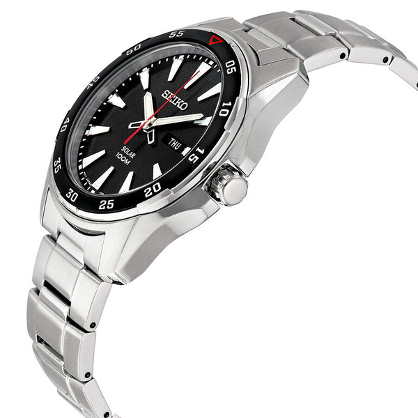 Seiko Solar Black Dial Stainless Steel Men's Watch #SNE393 - Watches of America #2