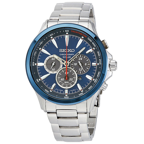 Seiko Solar Chronograph Blue Dial Men's Watch #SSC495 - Watches of America