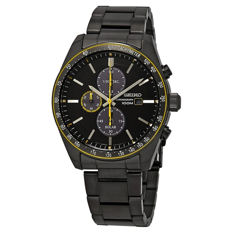 Seiko Solar Chronograph Quartz Black Dial Men's Watch #SSC723 - Watches of America