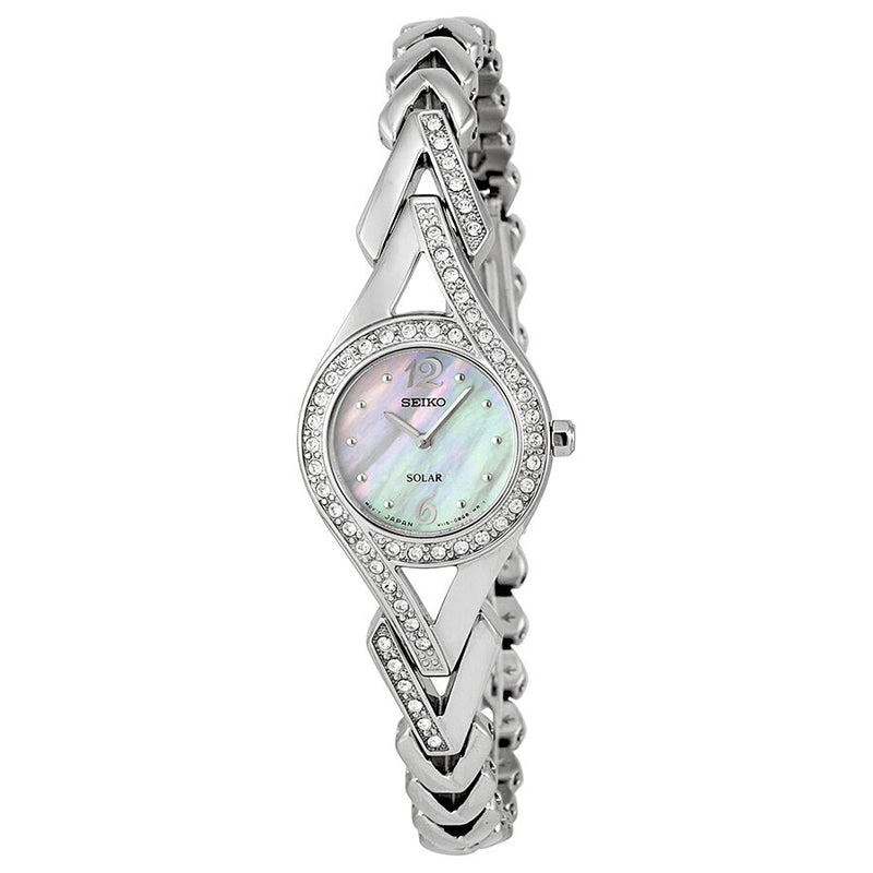 Seiko Solar Mother of Pearl Dial Stainless Steel Ladies Watch #SUP173 - Watches of America