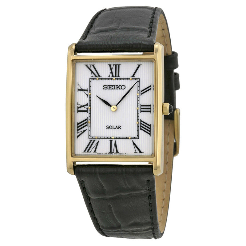 Reloj Seiko Solar para Hombre con Esfera Blanca y Cuero Negro SUP880 –  Watches of America