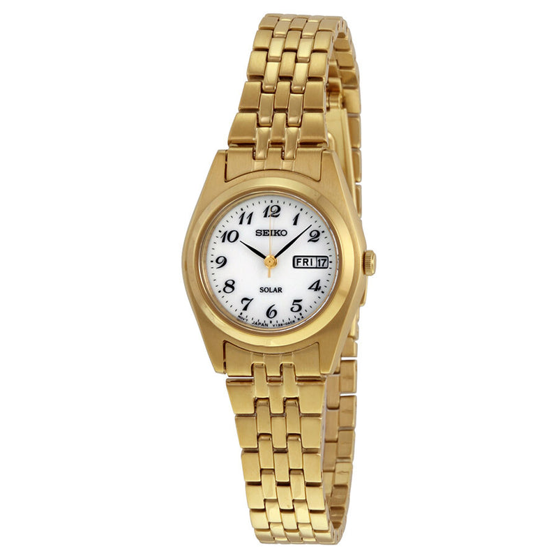 Seiko Solar White Dial Gold-tone Ladies Watch #SUT118 - Watches of America
