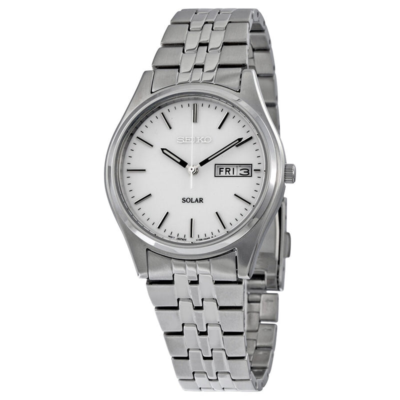 Seiko Solar White Dial Men's Watch #SNE031 - Watches of America