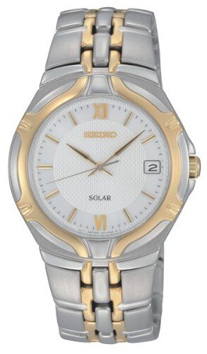 Seiko Solar White Dial Two-Tone Stainless Steel Men's Watch #SNE170 - Watches of America