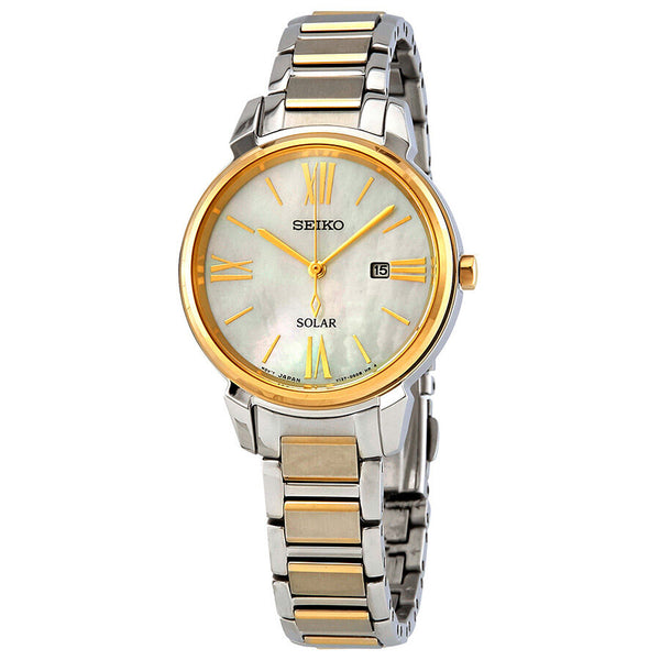 Seiko Solar White Mother of Pearl Dial Two-tone Ladies Watch #SUT324 - Watches of America