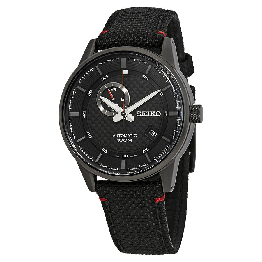 Seiko Sports Automatic Black Dial Black Nylon Men's Watch #SSA383K1 - Watches of America