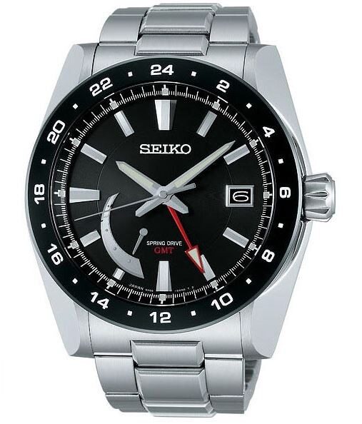 Seiko Spring Drive Black Dial Stainless Steel Men's Watch #SNR019 - Watches of America