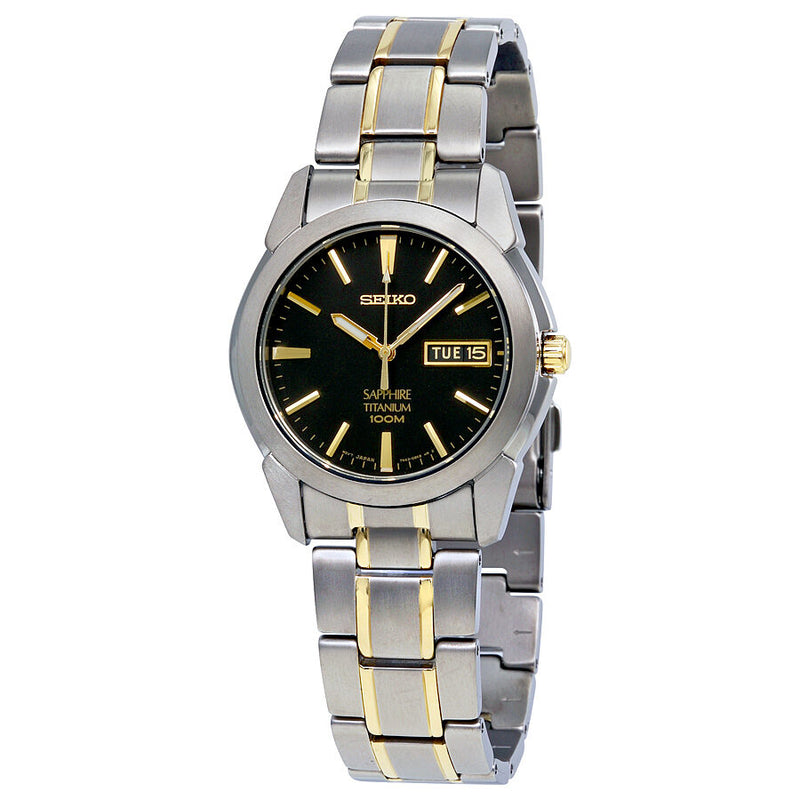 Seiko Black Dial Two-tone Titanium Men's Watch #SGG735 - Watches of America