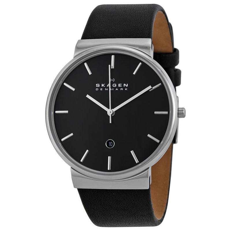 Skagen Ancher Black Dial Black Leather Men's Watch SKW6104 - Watches of America