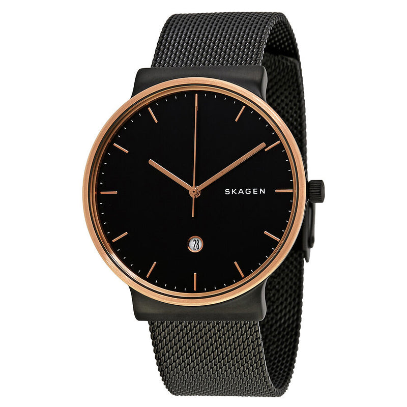 Skagen Ancher Black Dial Black PVD Mesh Men's Watch SKW6296 - Watches of America