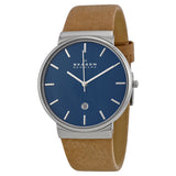 Skagen Ancher Blue Dial Tan Leather Men's Watch SKW6103 - Watches of America