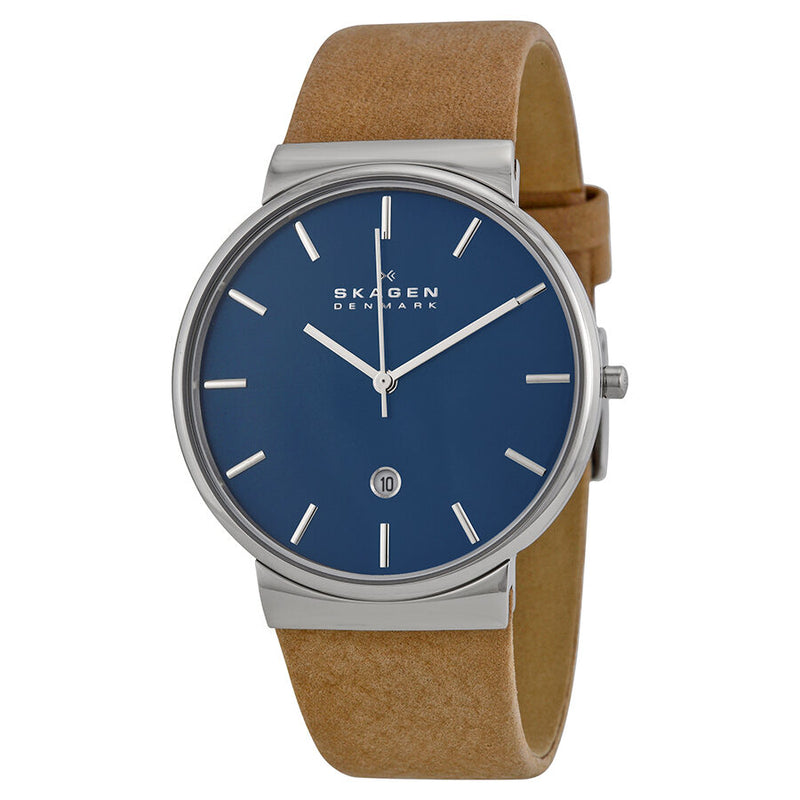 Skagen Ancher Blue Dial Tan Leather Men's Watch SKW6103 - Watches of America