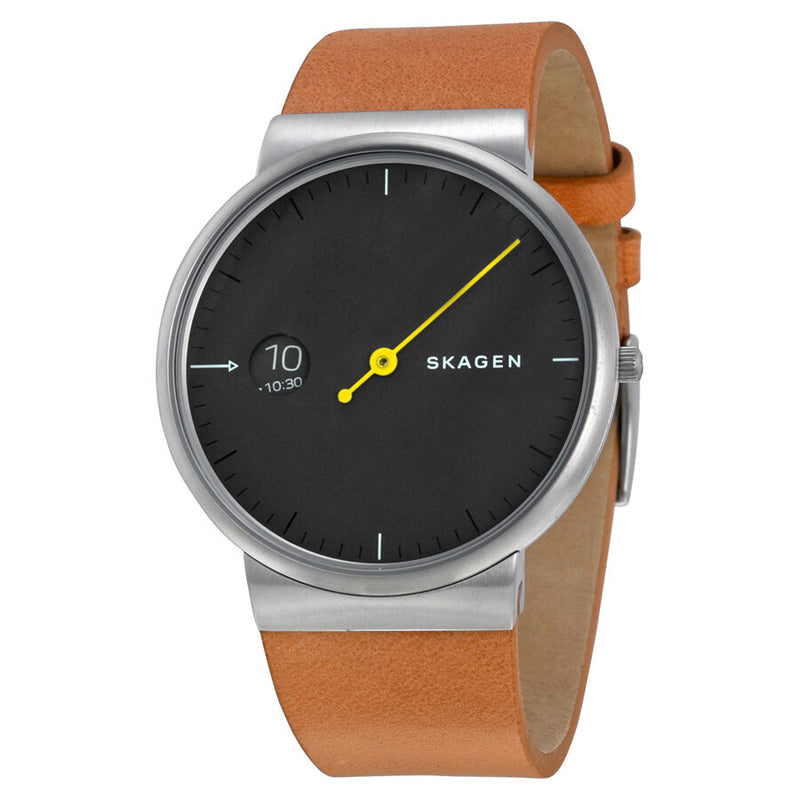 Skagen Ancher Grey Sandblast Dial Tan Leather Men's Watch SKW6194 - Watches of America