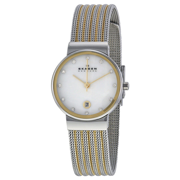 Skagen Ancher Mother of Pearl Dial Two-tone Mesh Ladies Watch 355SSGS - Watches of America