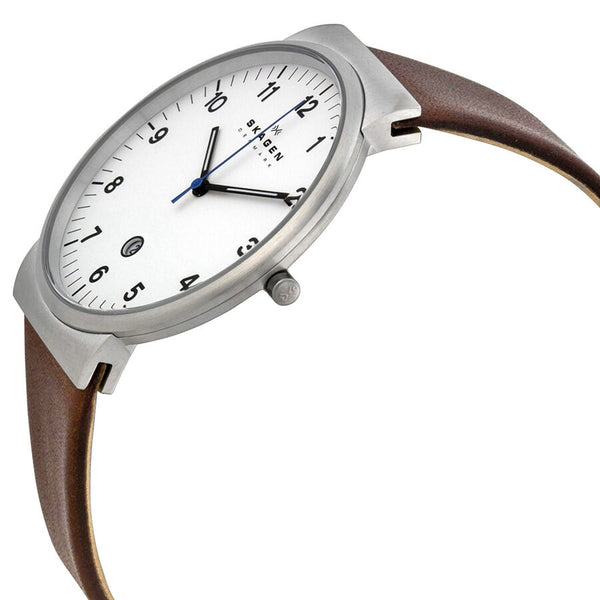 Skagen Ancher White Dial Brown Leather Men's Watch SKW6082 - Watches of America #2