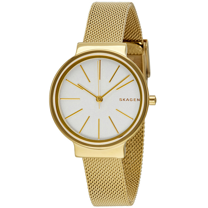 Skagen Ancher White Dial Ladies Gold Tone Mesh Watch SKW2477 - Watches of America