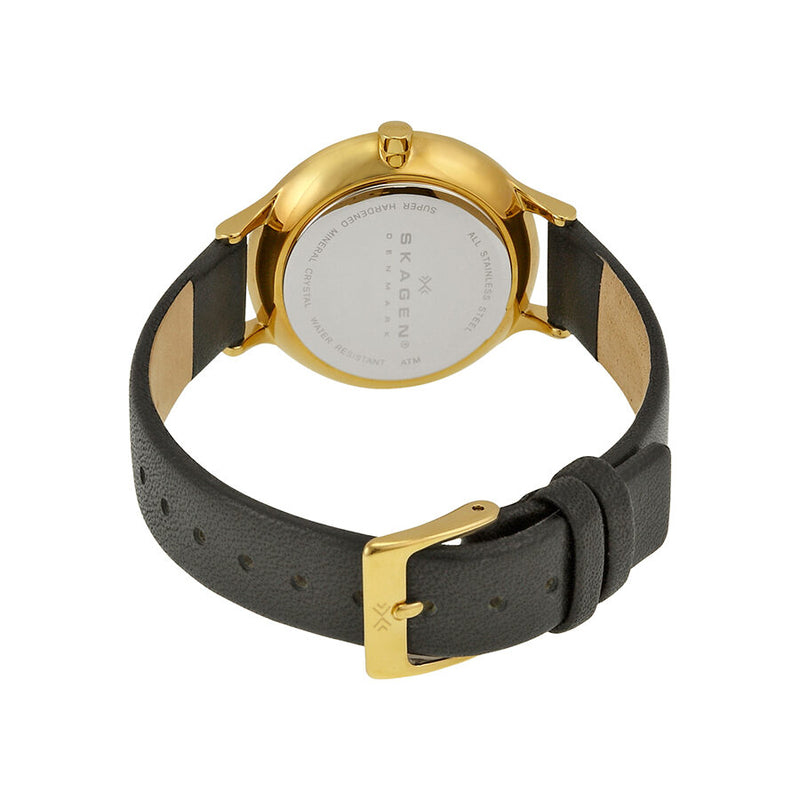 Skagen Anita Gold Dial Black Leather Ladies Watch SKW2266 - Watches of America #3