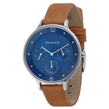 Skagen Anita Multi-Function Blue Dial Tan Leather Ladies Watch SKW2310 - Watches of America