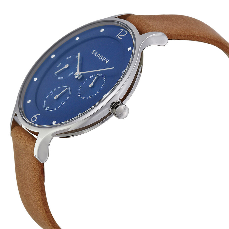 Skagen Anita Multi-Function Blue Dial Tan Leather Ladies Watch