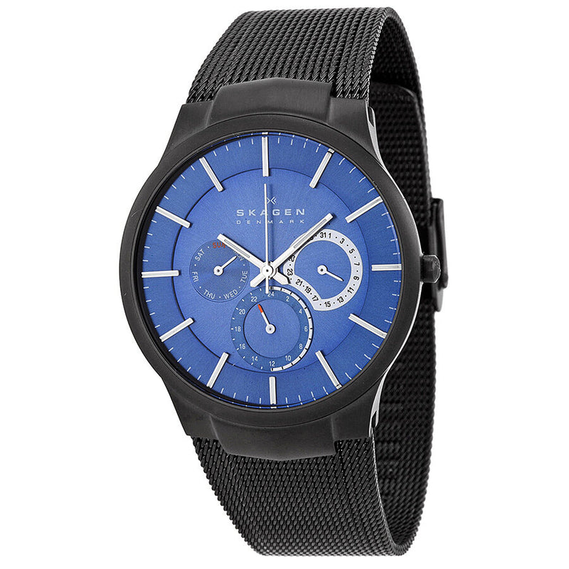 Skagen Chronograph Blue Dial Black Mesh Bracelet Men's Watch 