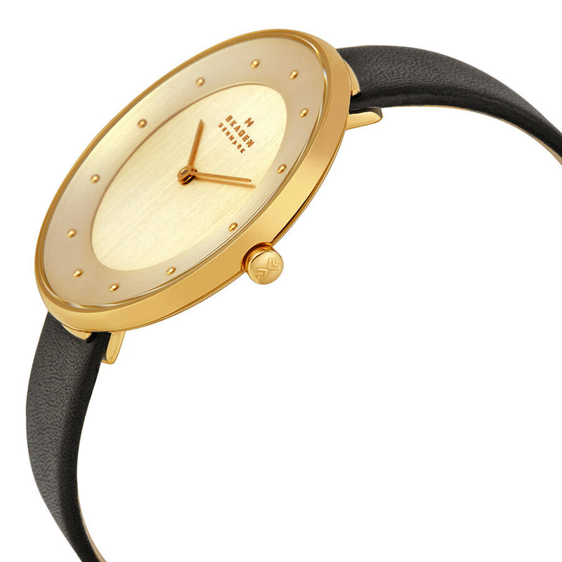 Skagen Ditte Gold Dial Black Leather Ladies Watch SKW2262 - Watches of America #2