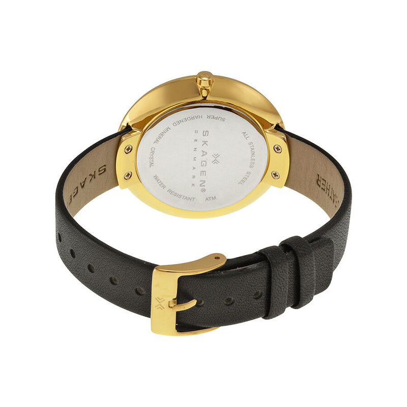 Skagen Ditte Gold Dial Black Leather Ladies Watch SKW2262 - Watches of America #3