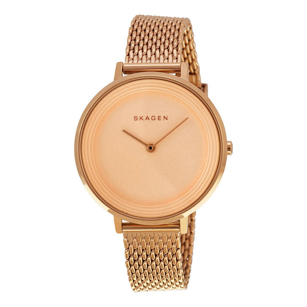 Skagen Ditte Rose Dial Rose Gold-tone Stainless Steel Mesh Bracelet Ladies Watch SKW2334 - Watches of America