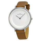 Skagen Ditte Silver Dial Brown Leather Ladies Watch SKW2214 - Watches of America