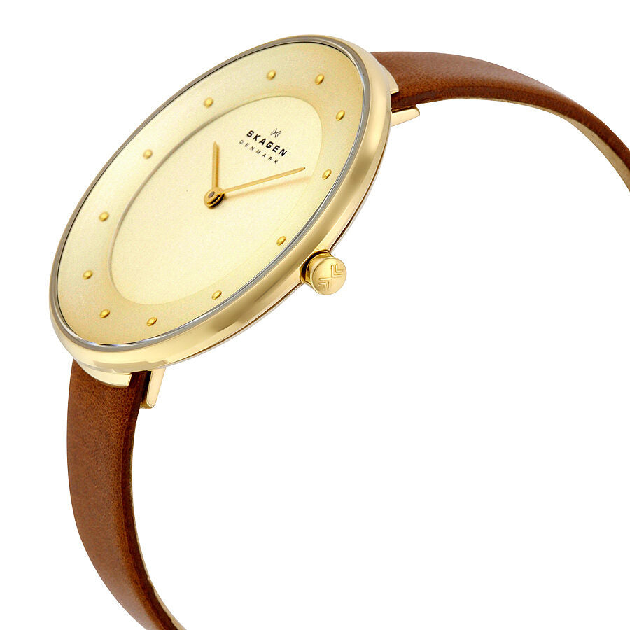 Skagen Gitte Champagne Dial Brown Leather Ladies Watch