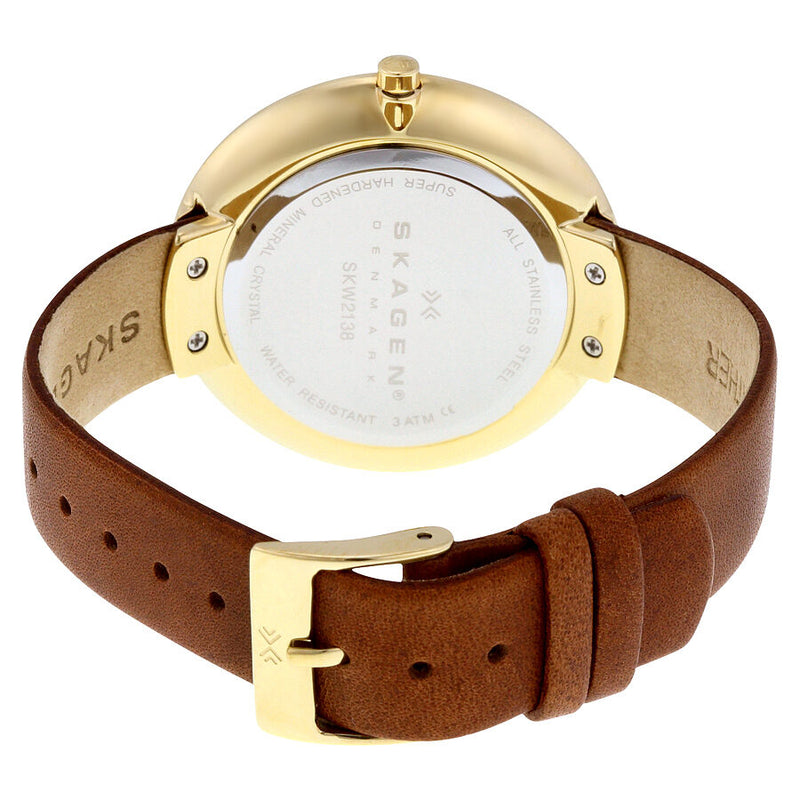 Skagen Gitte Champagne Dial Brown Leather Ladies Watch SKW2138 - Watches of America #3