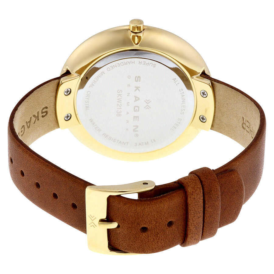 Skagen Gitte Champagne Dial Brown Leather Ladies Watch