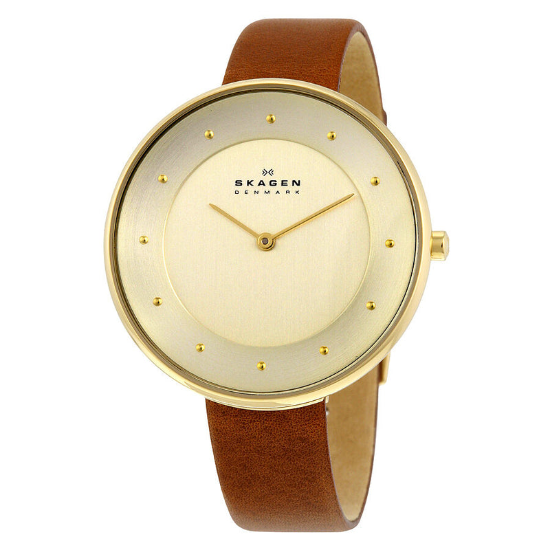 Skagen Gitte Champagne Dial Brown Leather Ladies Watch SKW2138 - Watches of America