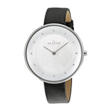 Skagen Gitte White Dial Black Leather Strap Ladies Watch SKW2232 - Watches of America