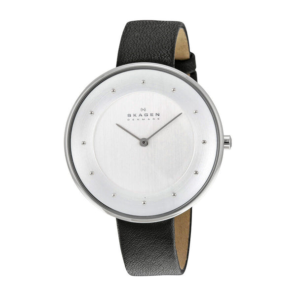 Skagen Gitte White Dial Black Leather Strap Ladies Watch SKW2232 - Watches of America