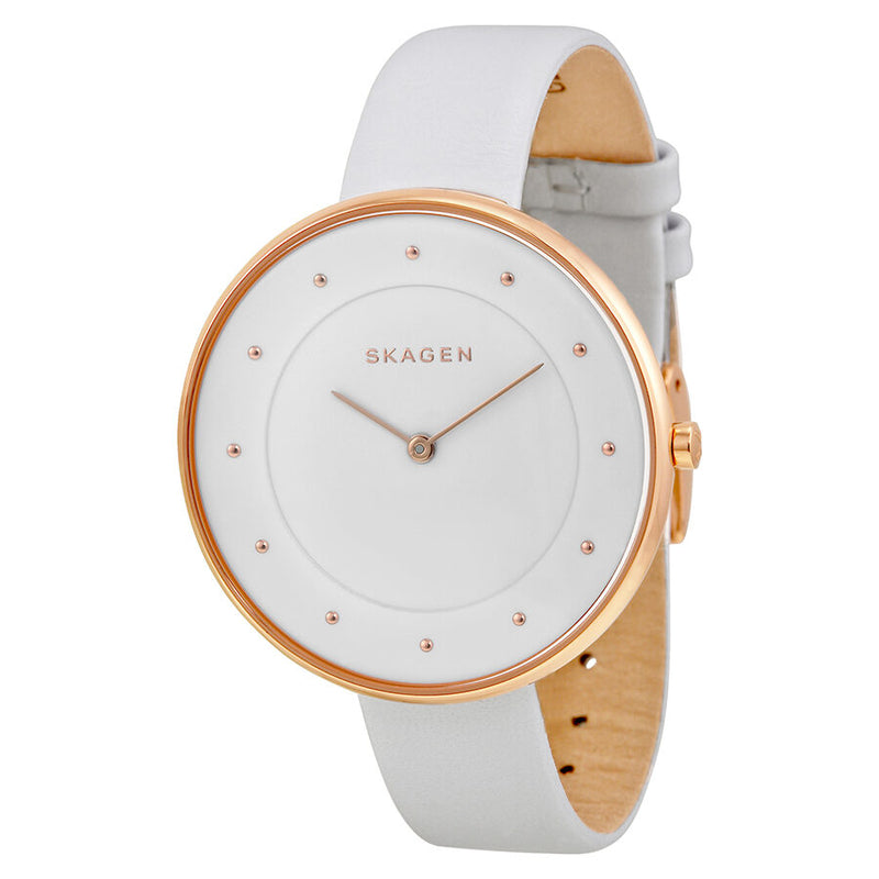 Skagen Gitte White Dial White Leather Ladies Watch SKW2291 - Watches of America