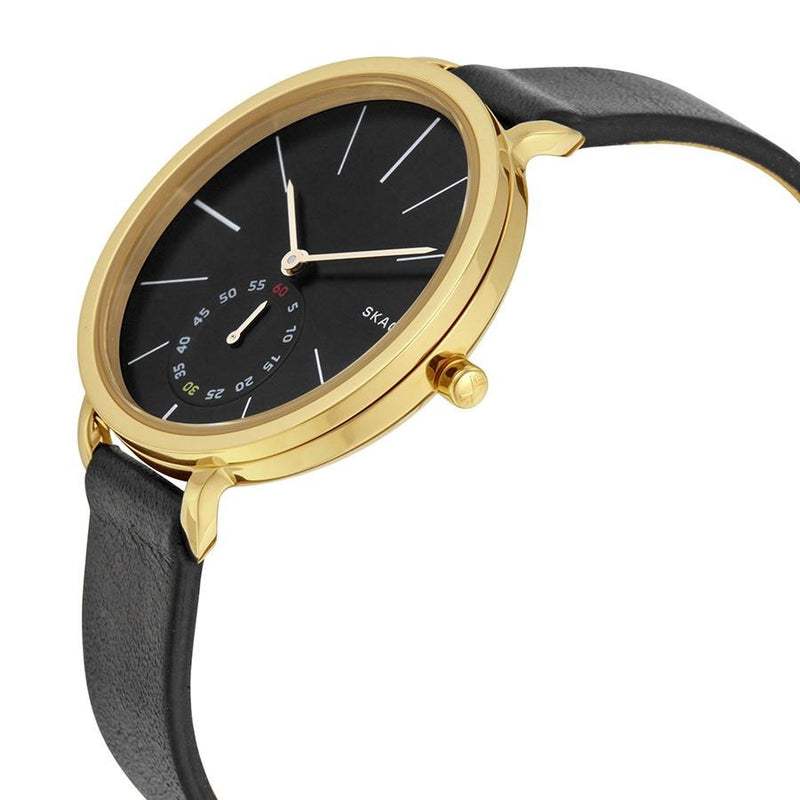 Skagen Hagen Reloj de mujer de cuero negro con esfera negra SKW2354