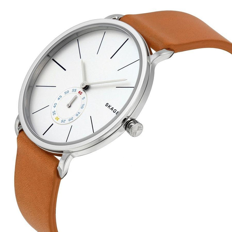 Skagen Hagen SKW6215 - Reloj para hombre con correa de piel color canela y esfera blanca