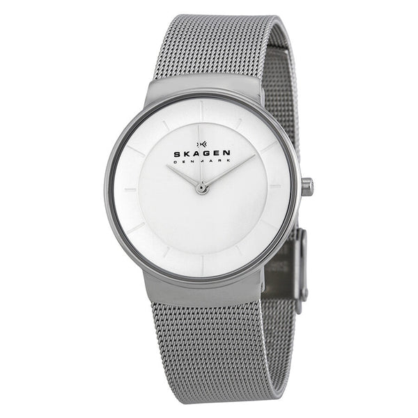 Skagen Klassik White Dial Stainless Steel Mesh Ladies Watch SKW2075 - Watches of America