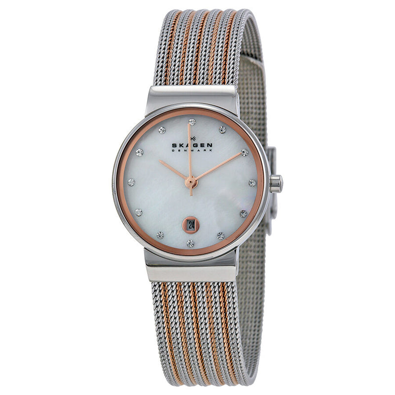 Skagen Mother of Pearl Dial Two-tone Mesh Ladies Watch 355SSRS - Watches of America