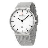 Skagen Perspektiv White Dial Stainless Steel Mesh Men's Watch SKW6052 - Watches of America