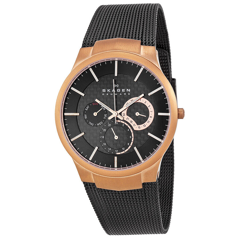 Skagen Rose Gold-plated and Black Mesh Titanium Men's Watch 809XLTRB - Watches of America