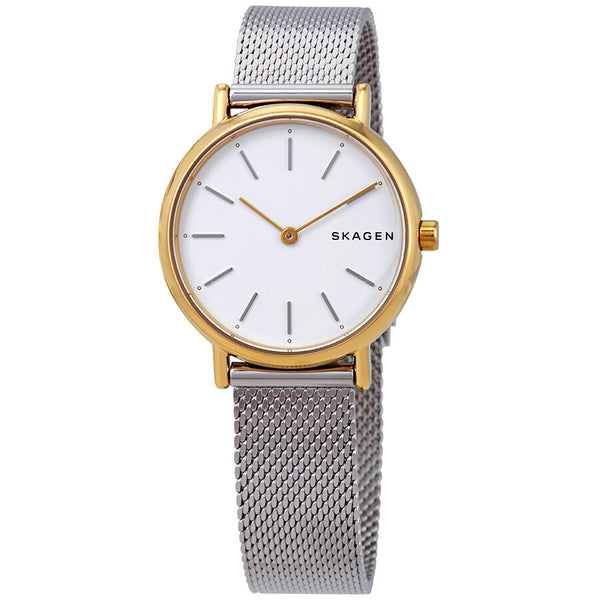 Skagen Signatur White Dial Stainless Steel Mesh Ladies Watch #SKW2729 - Watches of America