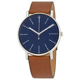 Skagen Signature Blue Dial Brown Leather Men's Watch #SKW6355 - Watches of America