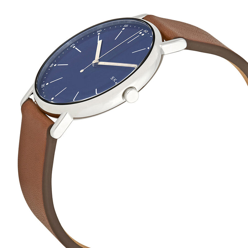 Skagen Signature Blue Dial Brown Leather Men's Watch #SKW6355 - Watches of America #2