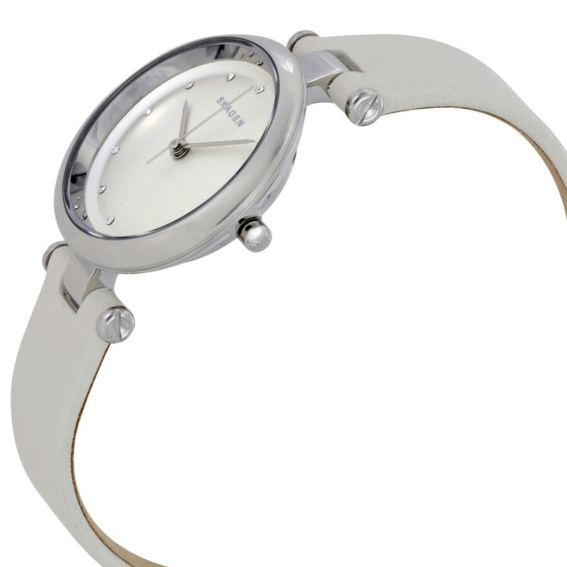 Skagen Tanja Silver Dial White Leather Ladies Watch SKW2517 - Watches of America #2