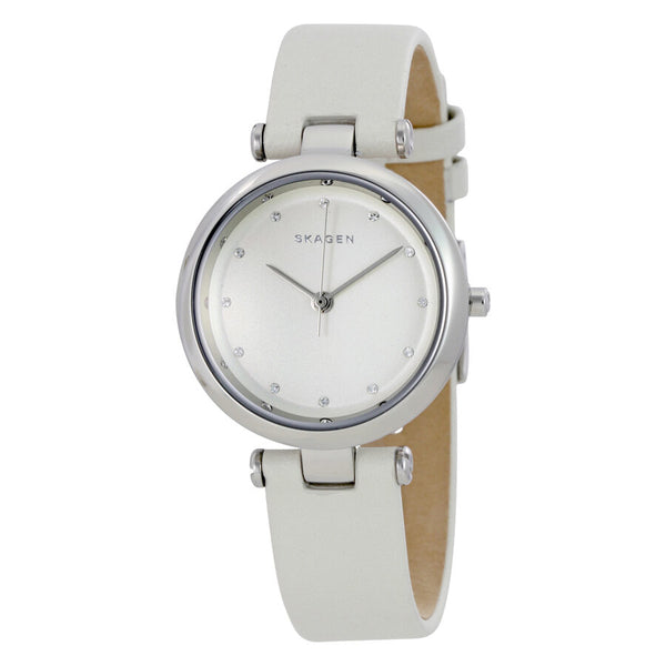 Skagen Tanja Silver Dial White Leather Ladies Watch SKW2517 - Watches of America