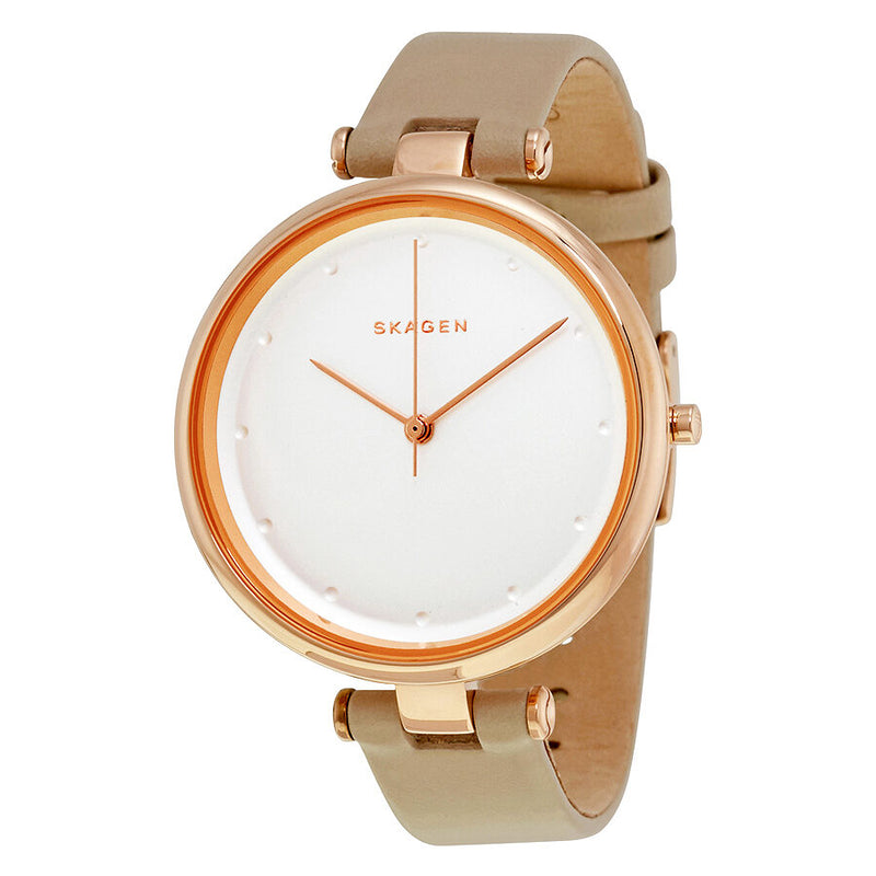 Skagen Tanja White Dial Beige Leather Ladies Watch SKW2484 - Watches of America