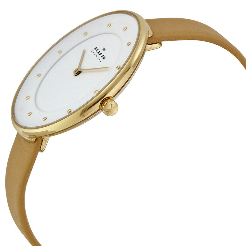 Skagen White Dial Beige Leather Ladies Watch SKW2137 - Watches of America #2