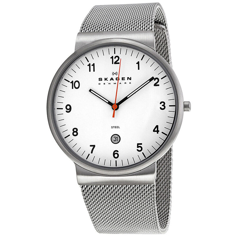 Skagen White Dial Stainless Steel Mesh Men's Watch SKW6025 - Watches of America